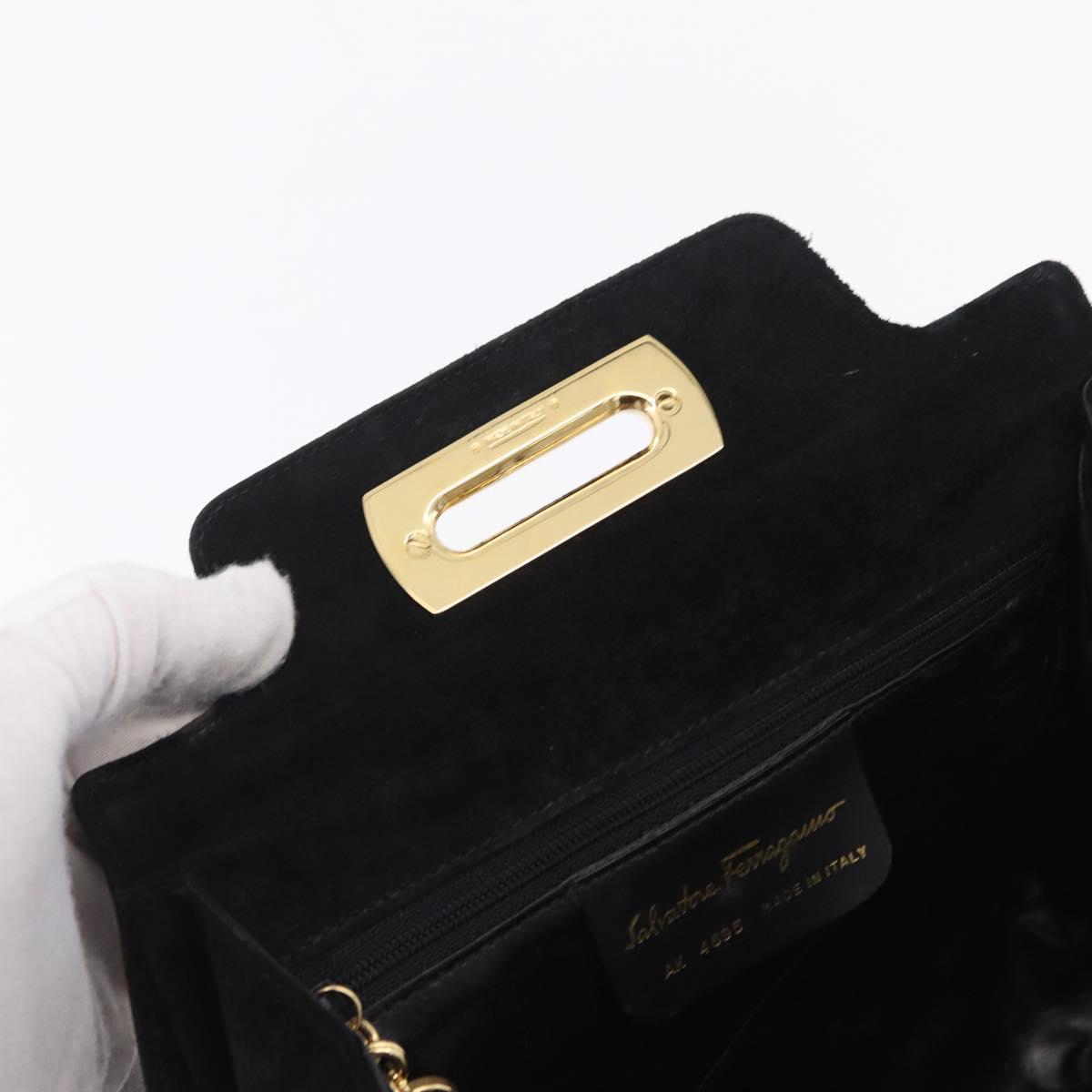 Salvatore Ferragamo Gancini Shoulder Bag Suede 2way Black Gold Auth 196987