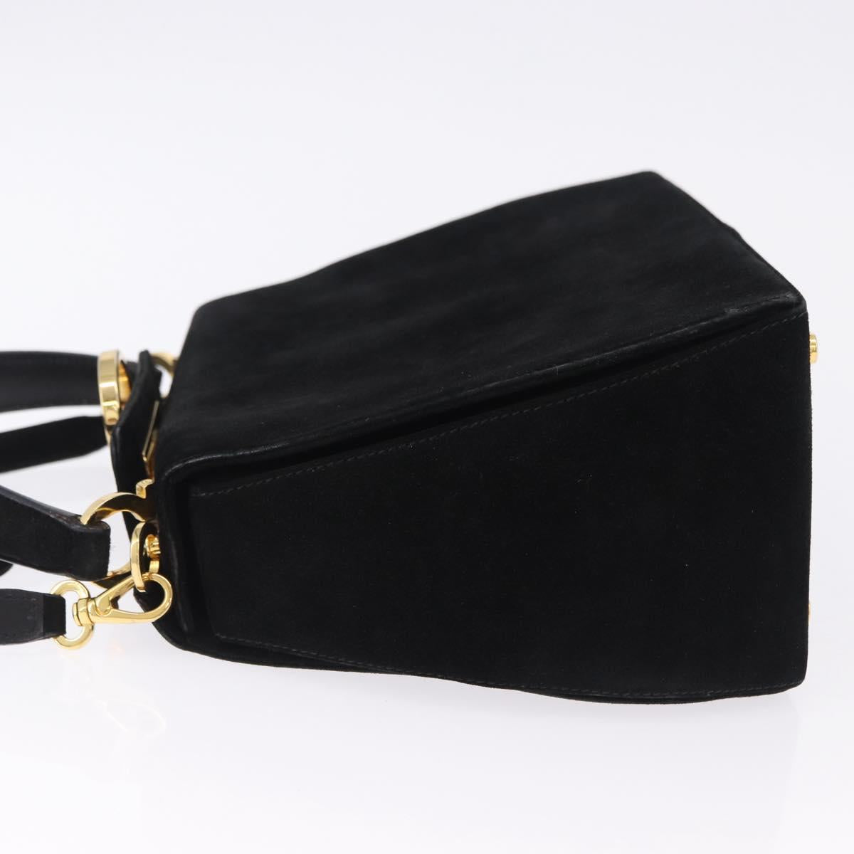 Salvatore Ferragamo Gancini Shoulder Bag Suede 2way Black Gold Auth 196987
