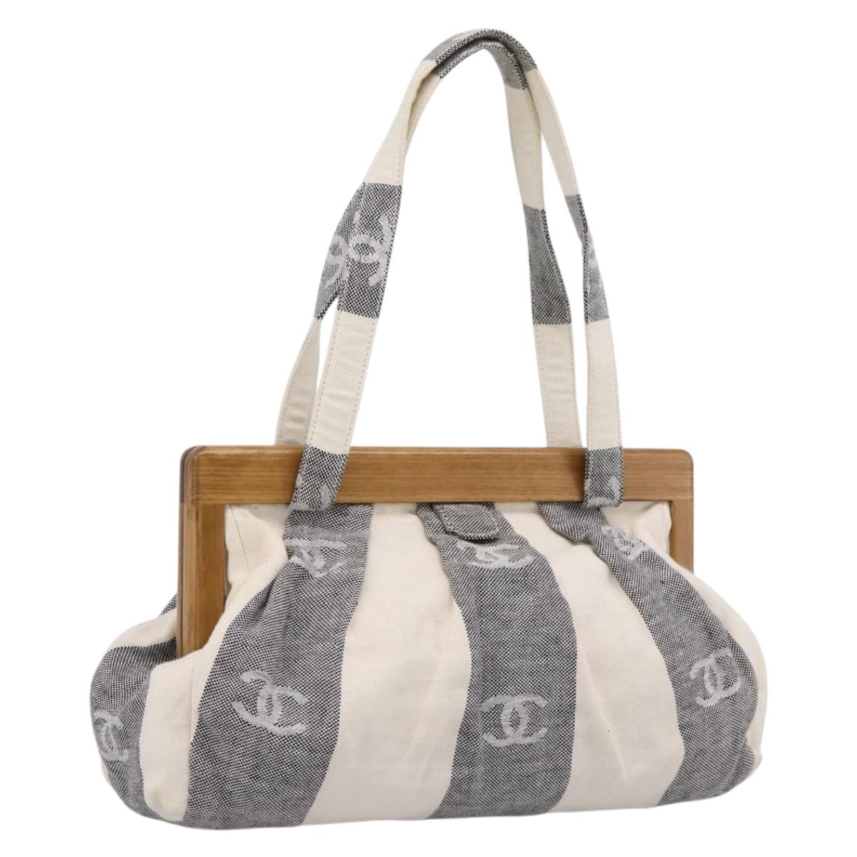 CHANEL Tote Bag Canvas Gray Gold CC Auth 196989V