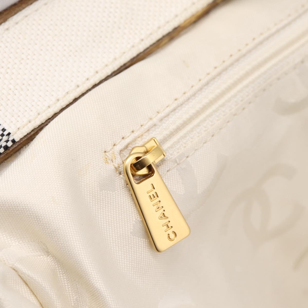CHANEL Tote Bag Canvas Gray Gold CC Auth 196989V