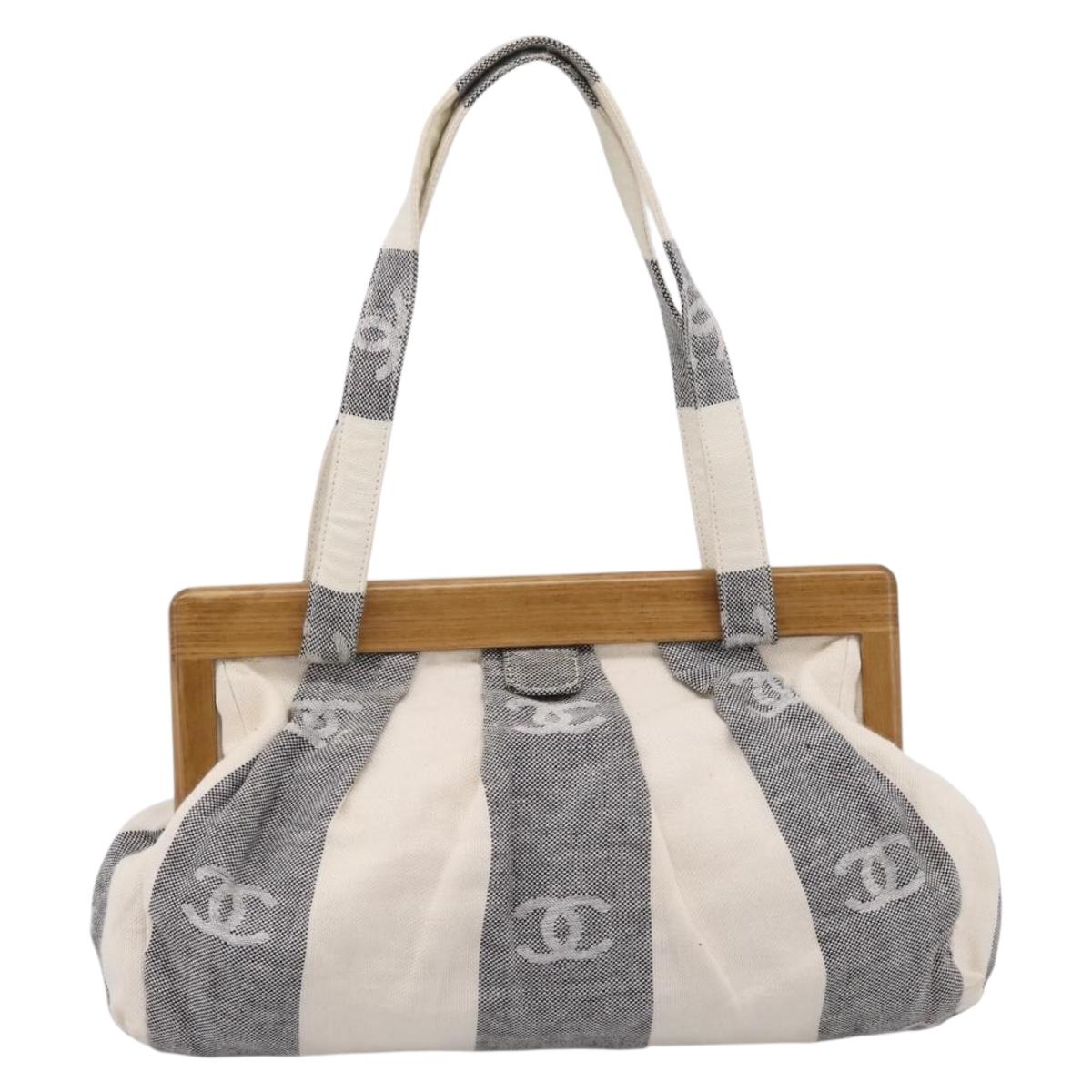 CHANEL Tote Bag Canvas Gray Gold CC Auth 196989V
