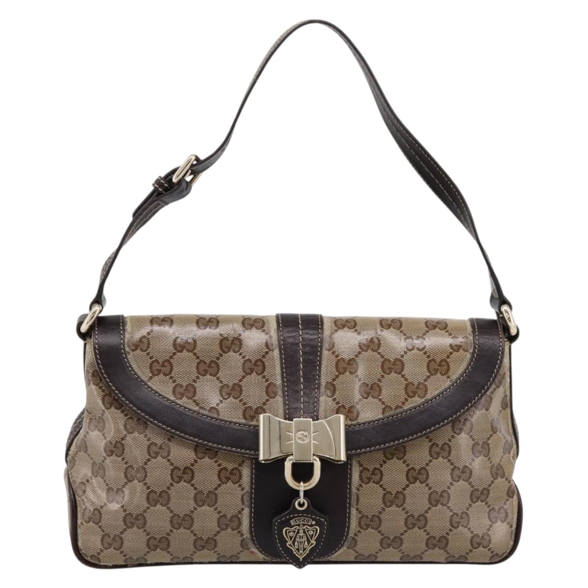 GUCCI GG Canvas GG Crystal Bag Coated Canvas Beige Gold 181483 Auth 196990