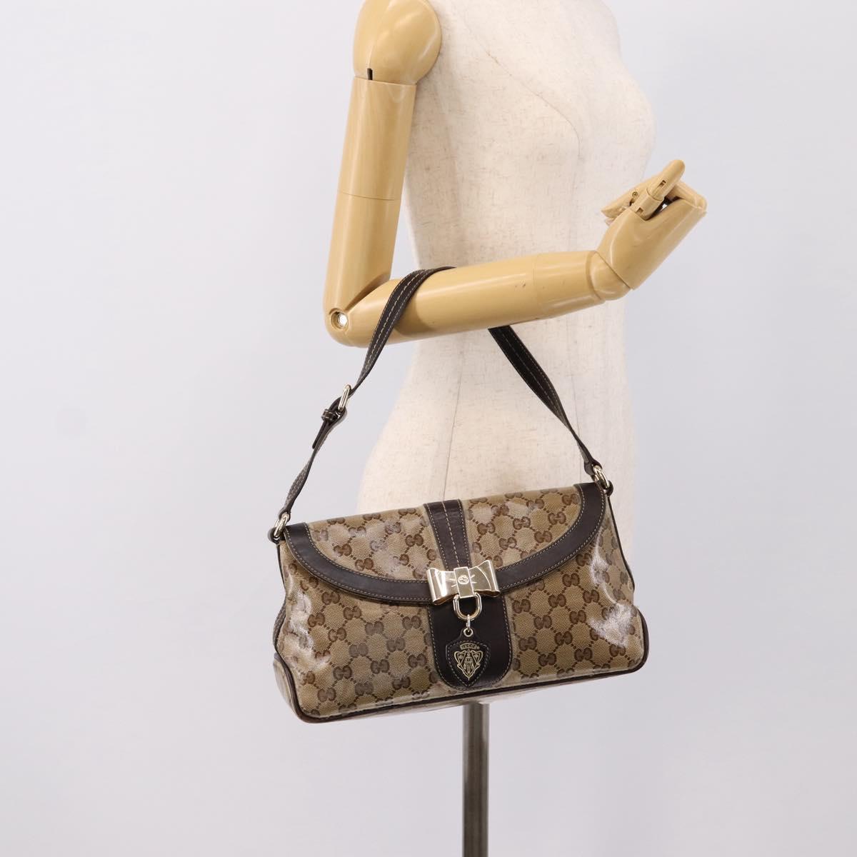 GUCCI GG Canvas GG Crystal Bag Coated Canvas Beige Gold 181483 Auth 196990