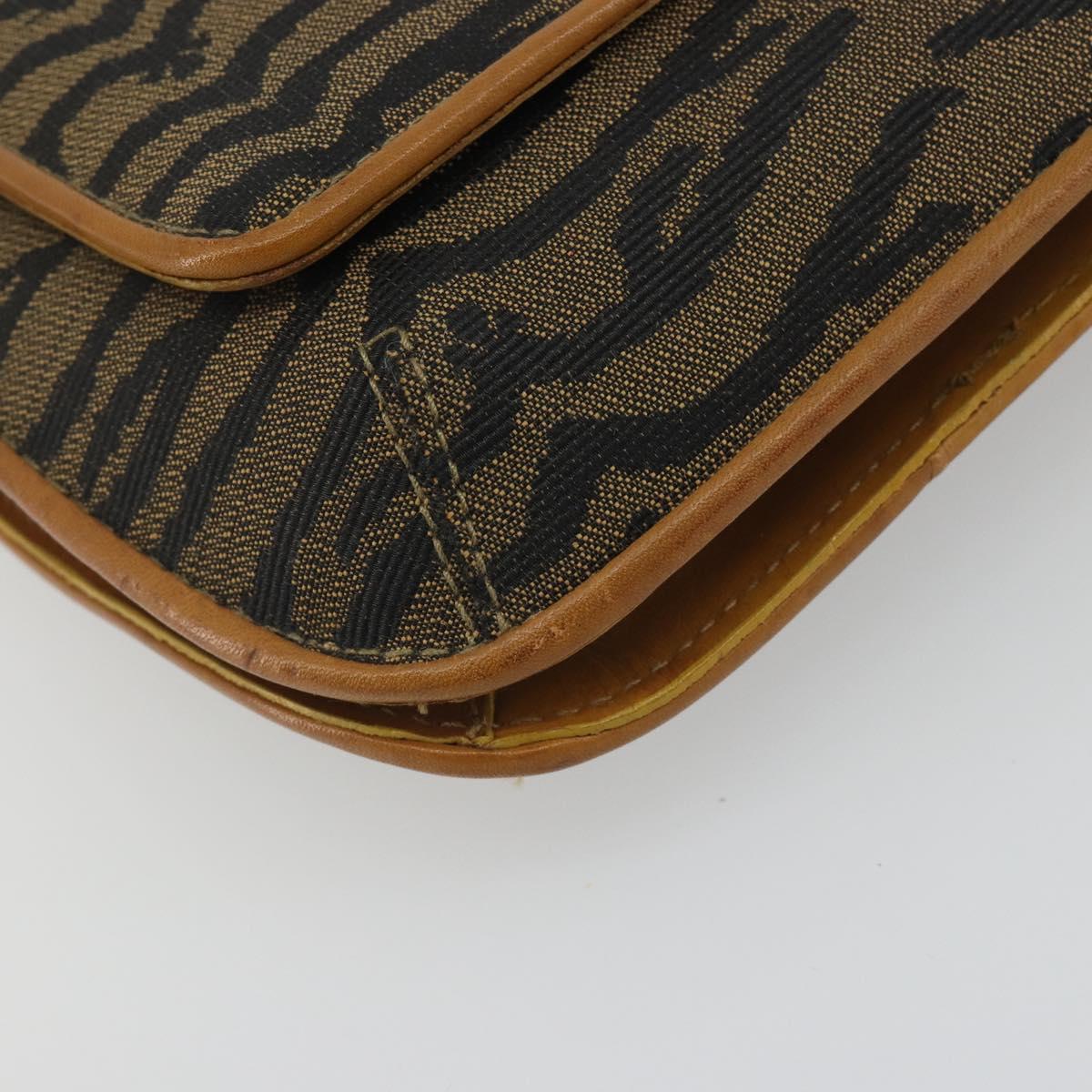FENDI Hand Bag Canvas Gold Black Auth 197005