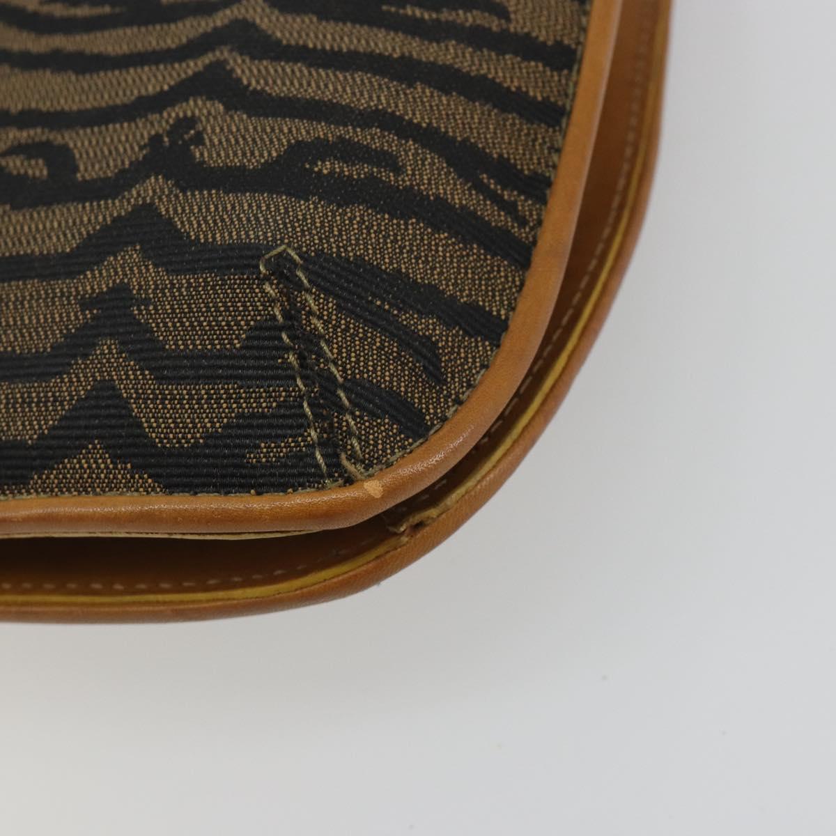 FENDI Hand Bag Canvas Gold Black Auth 197005