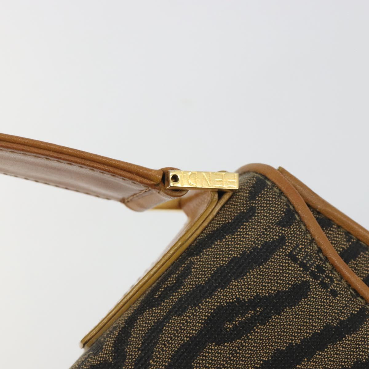 FENDI Hand Bag Canvas Gold Black Auth 197005