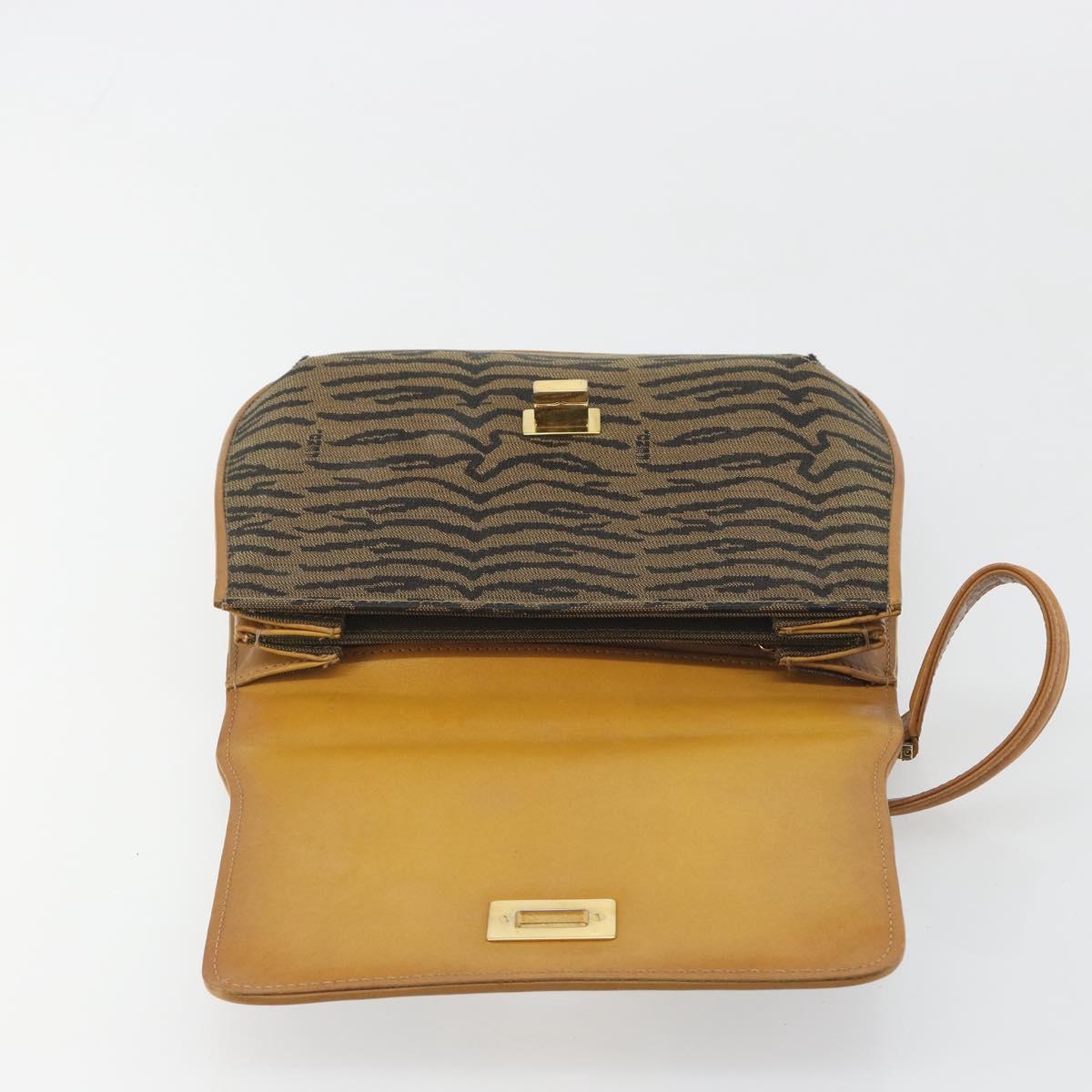FENDI Hand Bag Canvas Gold Black Auth 197005
