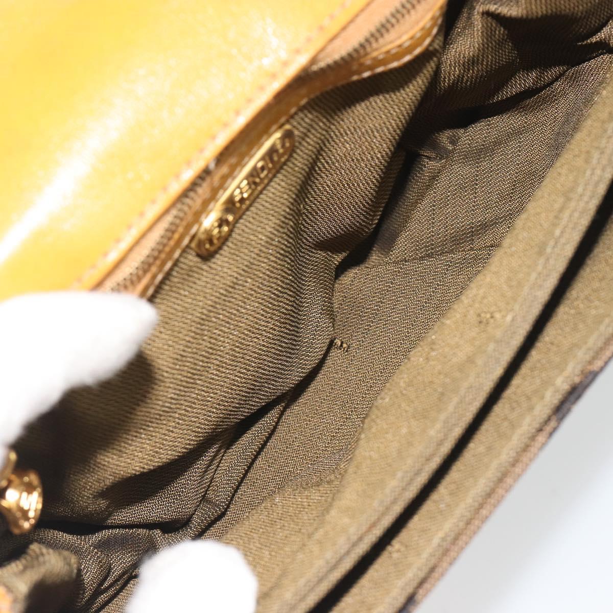 FENDI Hand Bag Canvas Gold Black Auth 197005