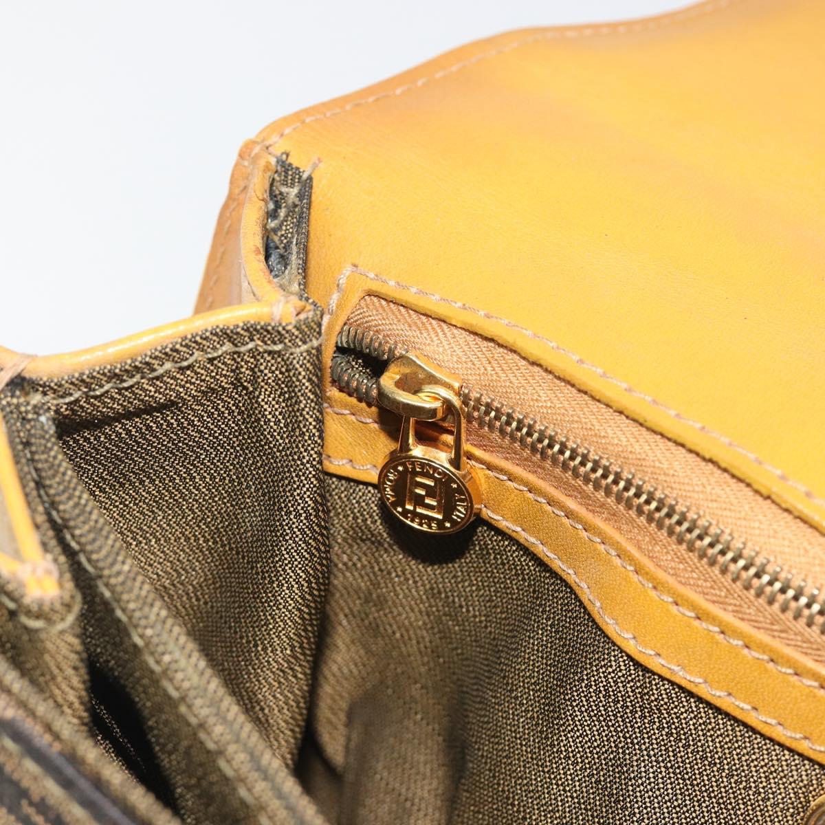 FENDI Hand Bag Canvas Gold Black Auth 197005