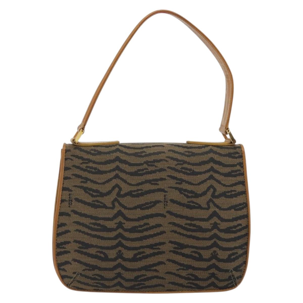 FENDI Hand Bag Canvas Gold Black Auth 197005