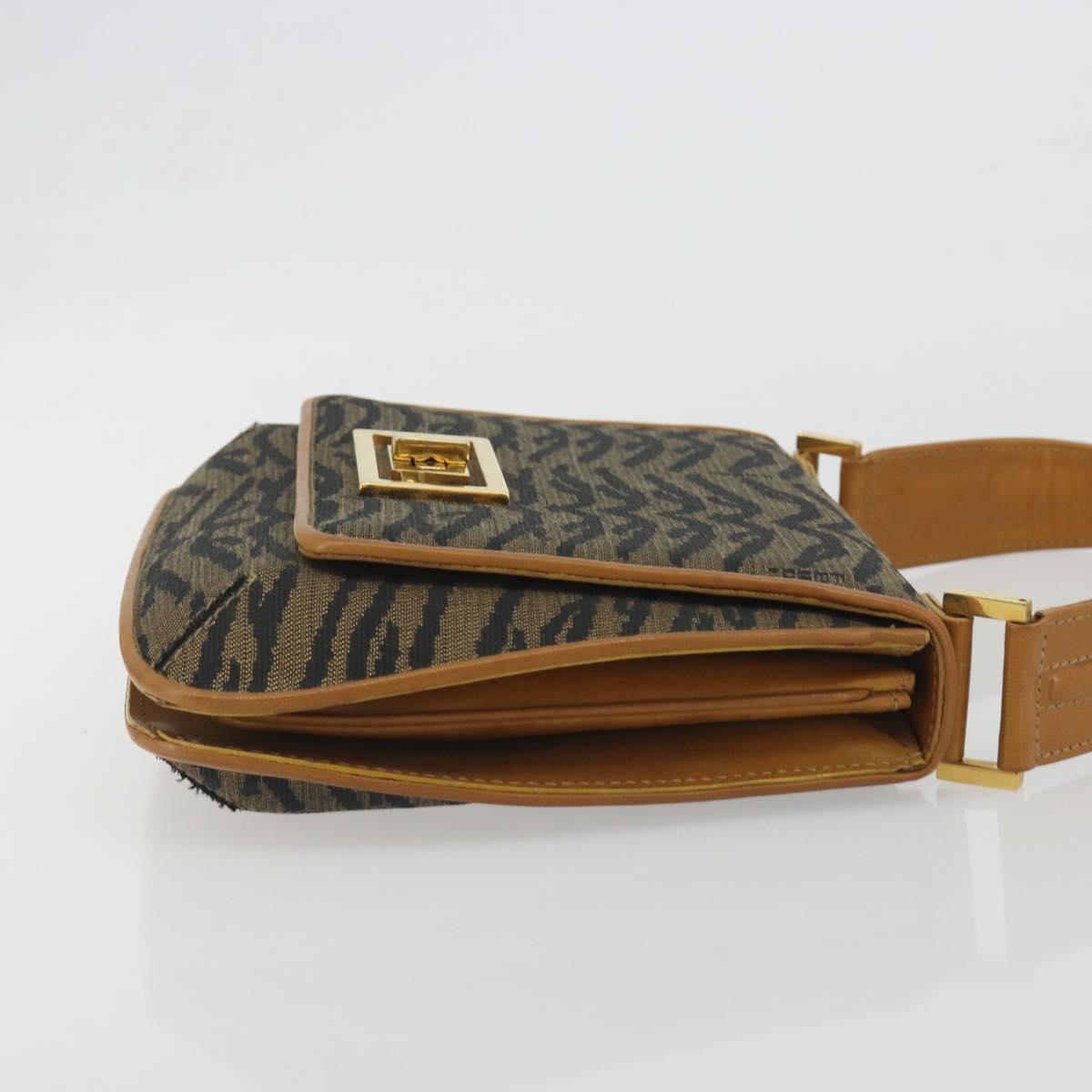 FENDI Hand Bag Canvas Gold Black Auth 197005
