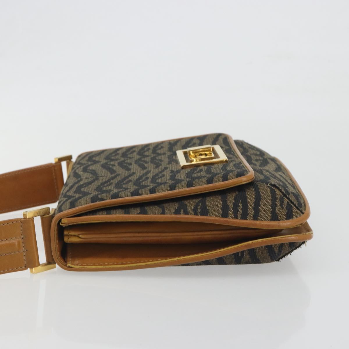FENDI Hand Bag Canvas Gold Black Auth 197005