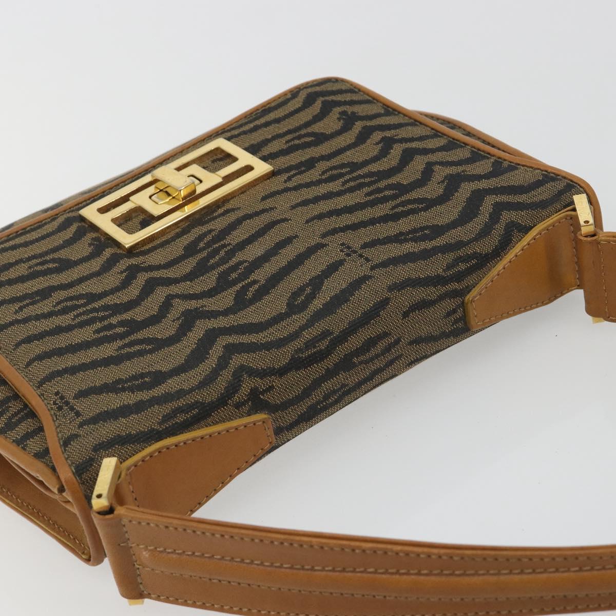 FENDI Hand Bag Canvas Gold Black Auth 197005