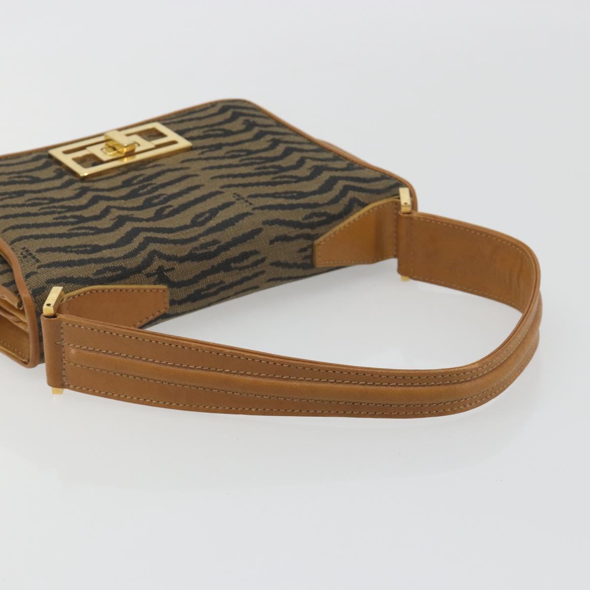 FENDI Hand Bag Canvas Gold Black Auth 197005