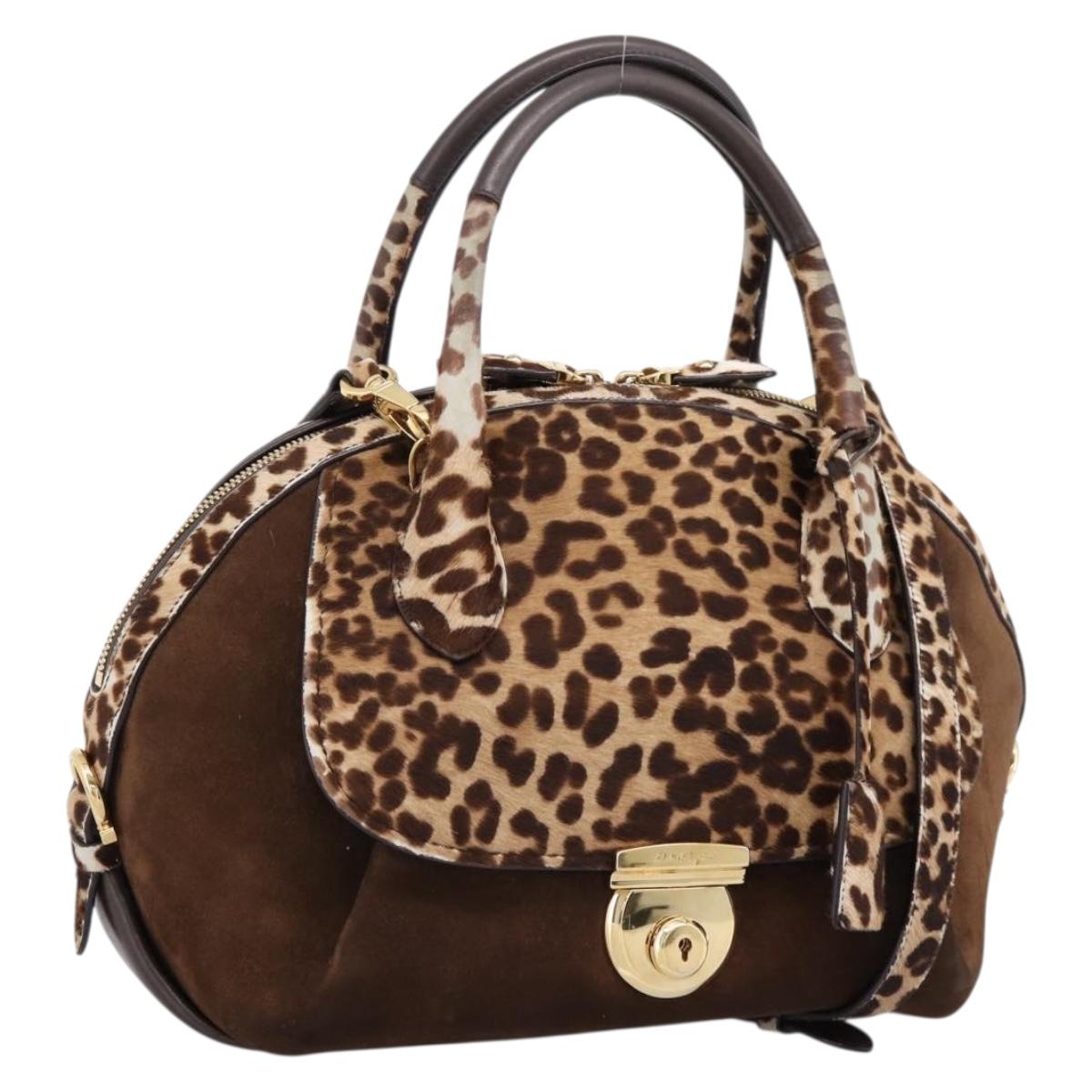 Salvatore Ferragamo Gancini Hand Bag Harako leather 2way Brown Gold Auth 197007A