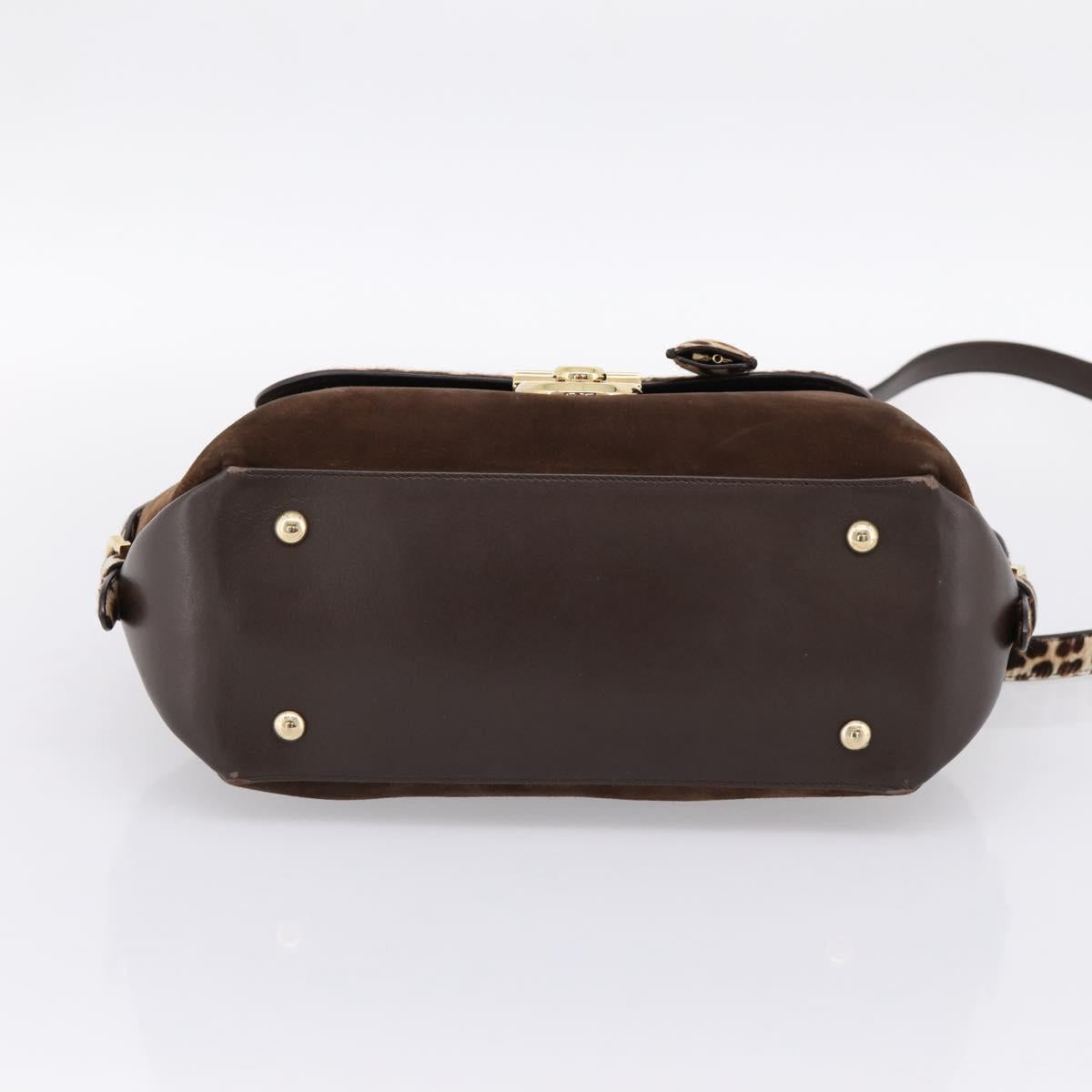 Salvatore Ferragamo Gancini Hand Bag Harako leather 2way Brown Gold Auth 197007A