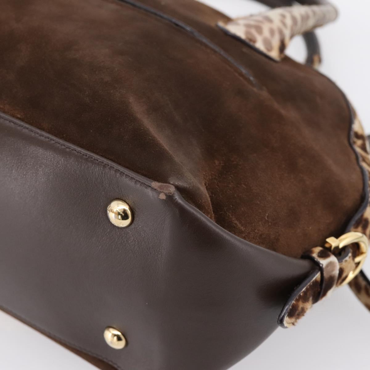 Salvatore Ferragamo Gancini Hand Bag Harako leather 2way Brown Gold Auth 197007A