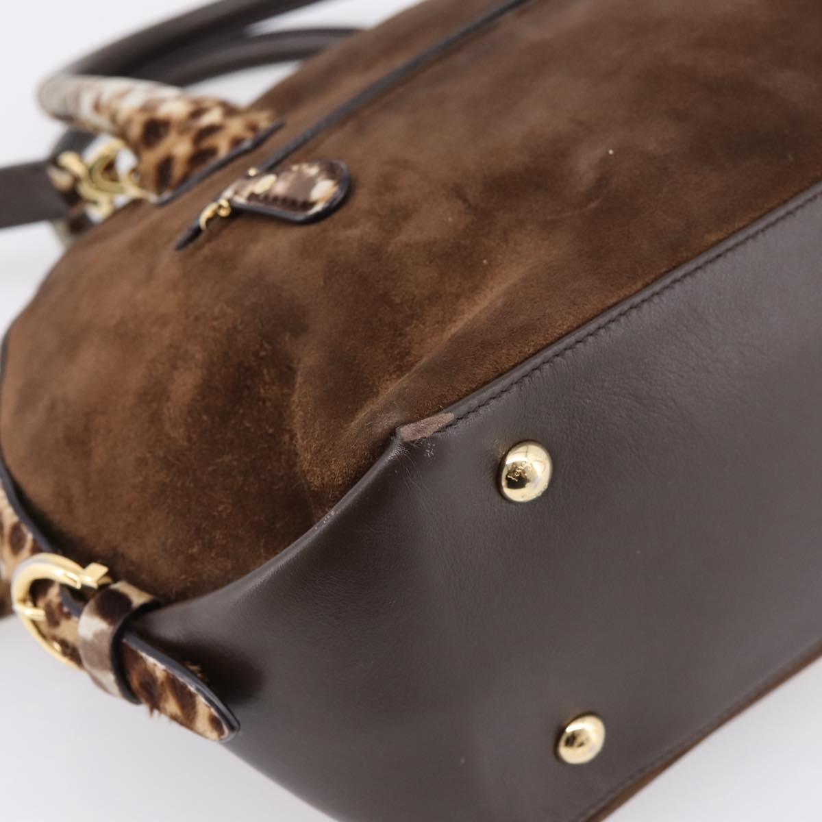 Salvatore Ferragamo Gancini Hand Bag Harako leather 2way Brown Gold Auth 197007A