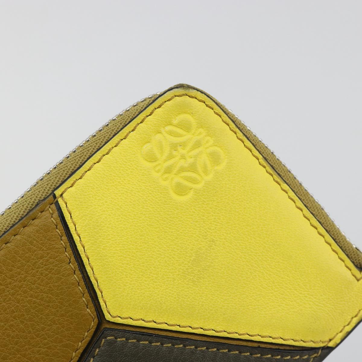 LOEWE Puzzle Card Case Leather Brown Silver Auth 197014A