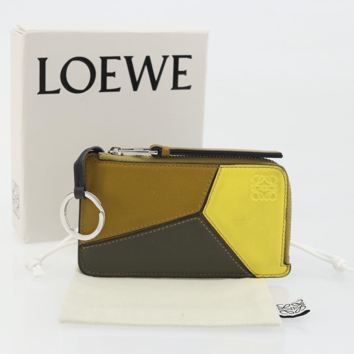 LOEWE Puzzle Card Case Leather Brown Silver Auth 197014A