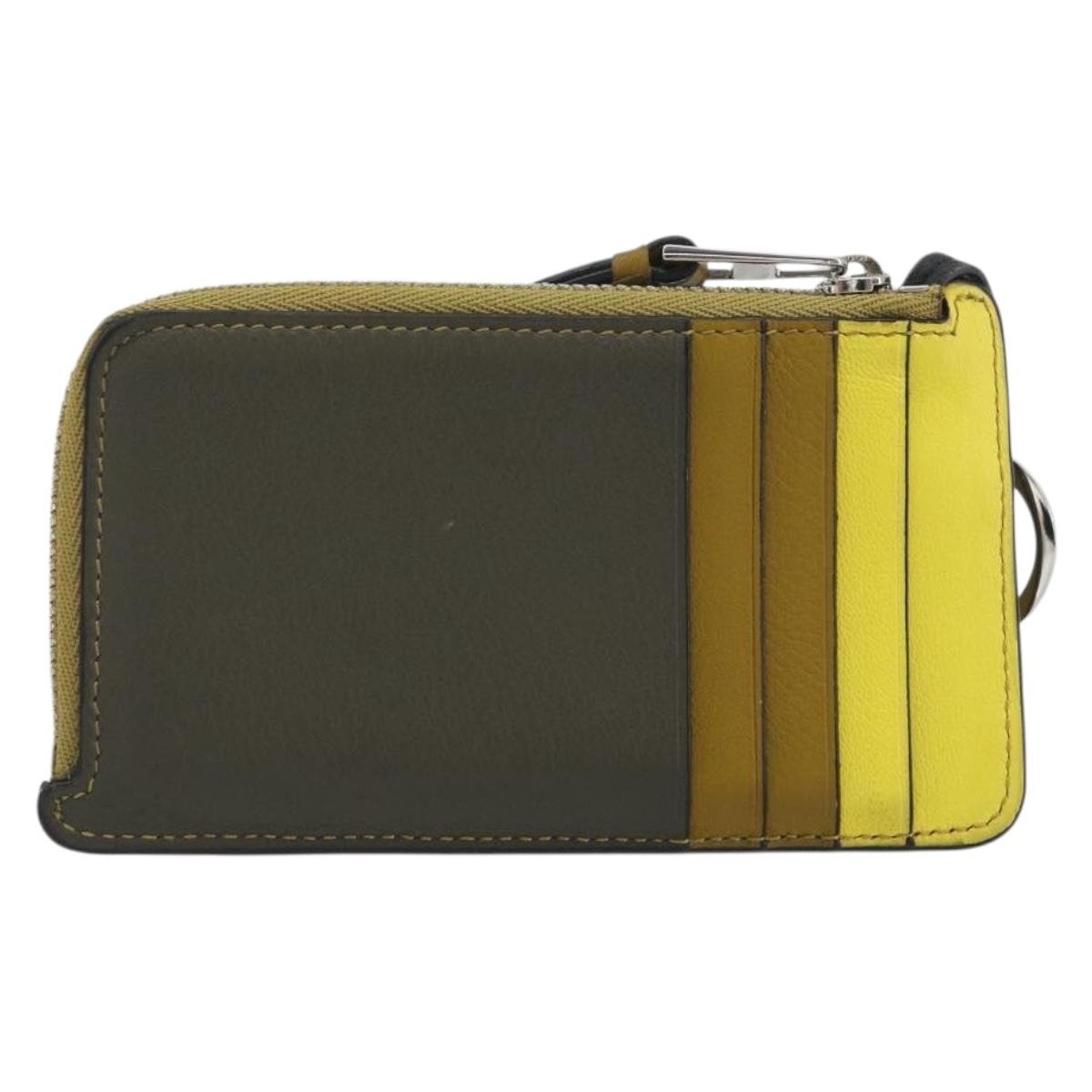 LOEWE Puzzle Card Case Leather Brown Silver Auth 197014A