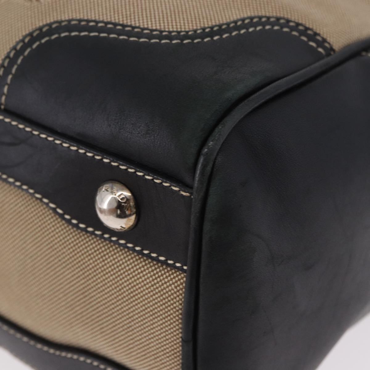PRADA Tote Bag Canvas Beige Silver Auth 197022A