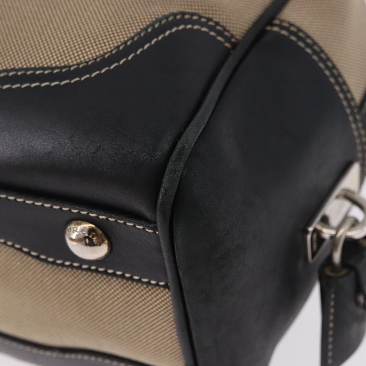 PRADA Tote Bag Canvas Beige Silver Auth 197022A