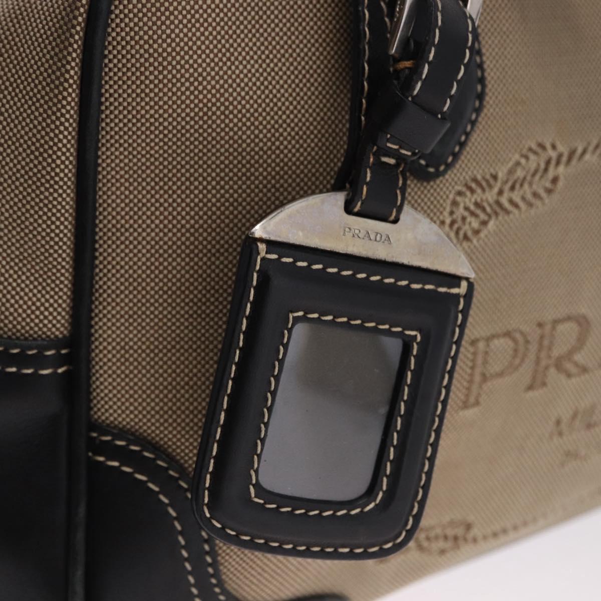 PRADA Tote Bag Canvas Beige Silver Auth 197022A