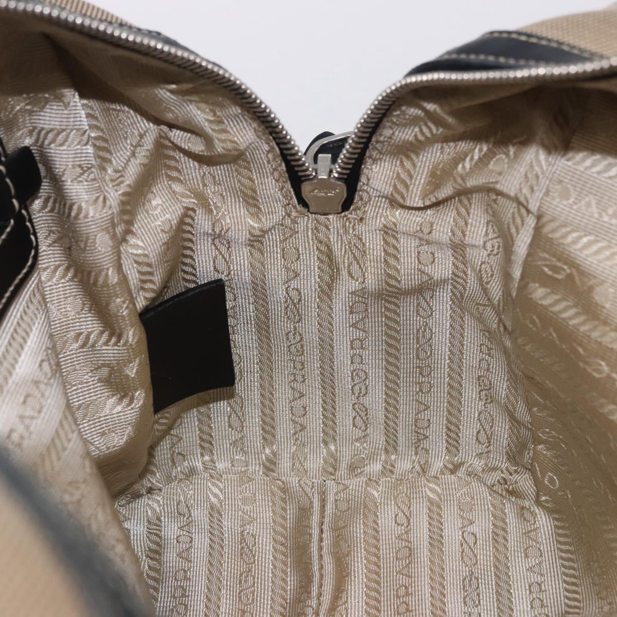 PRADA Tote Bag Canvas Beige Silver Auth 197022A
