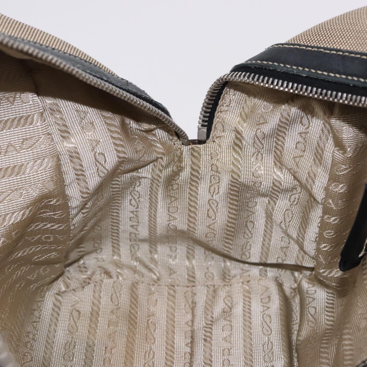 PRADA Tote Bag Canvas Beige Silver Auth 197022A