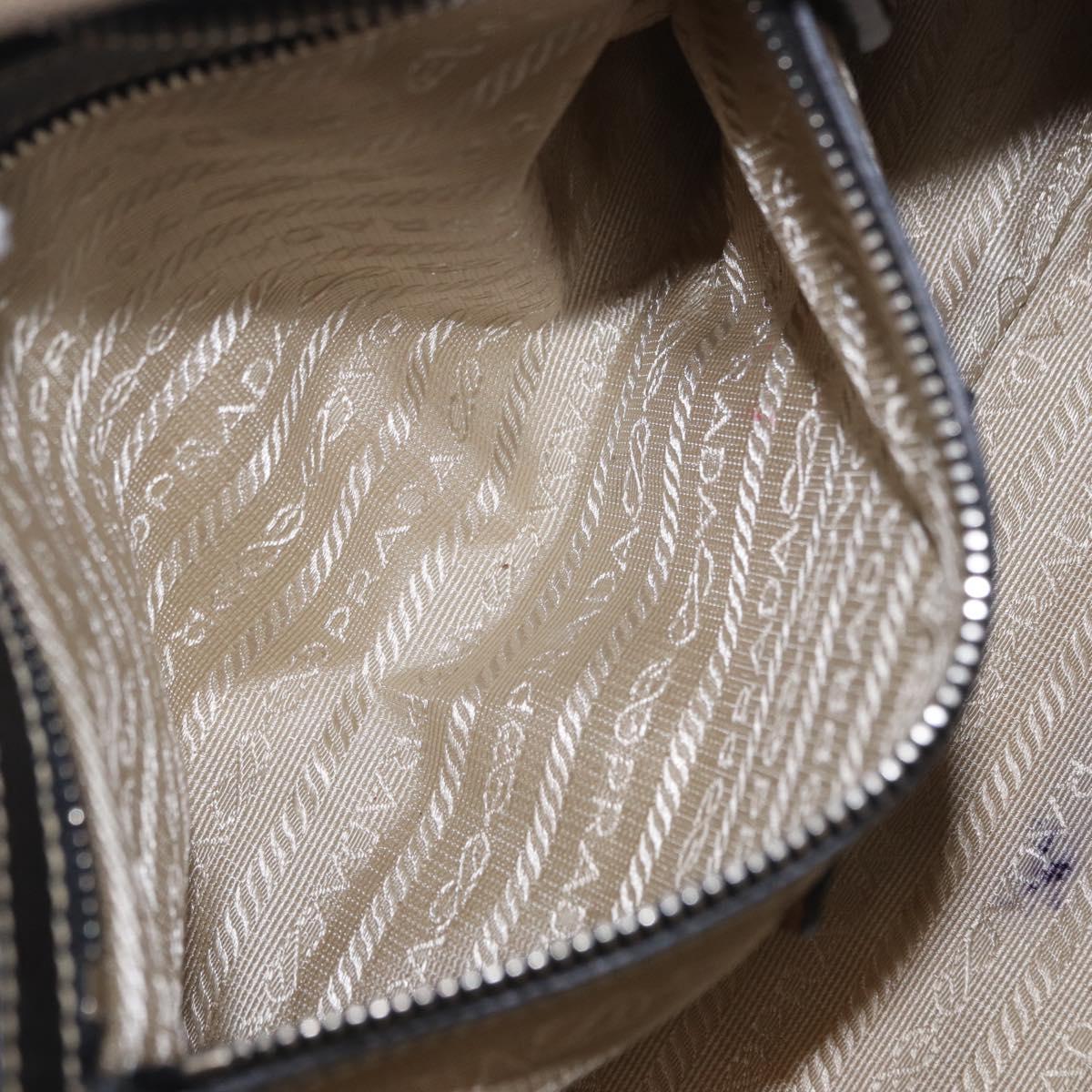 PRADA Tote Bag Canvas Beige Silver Auth 197022A