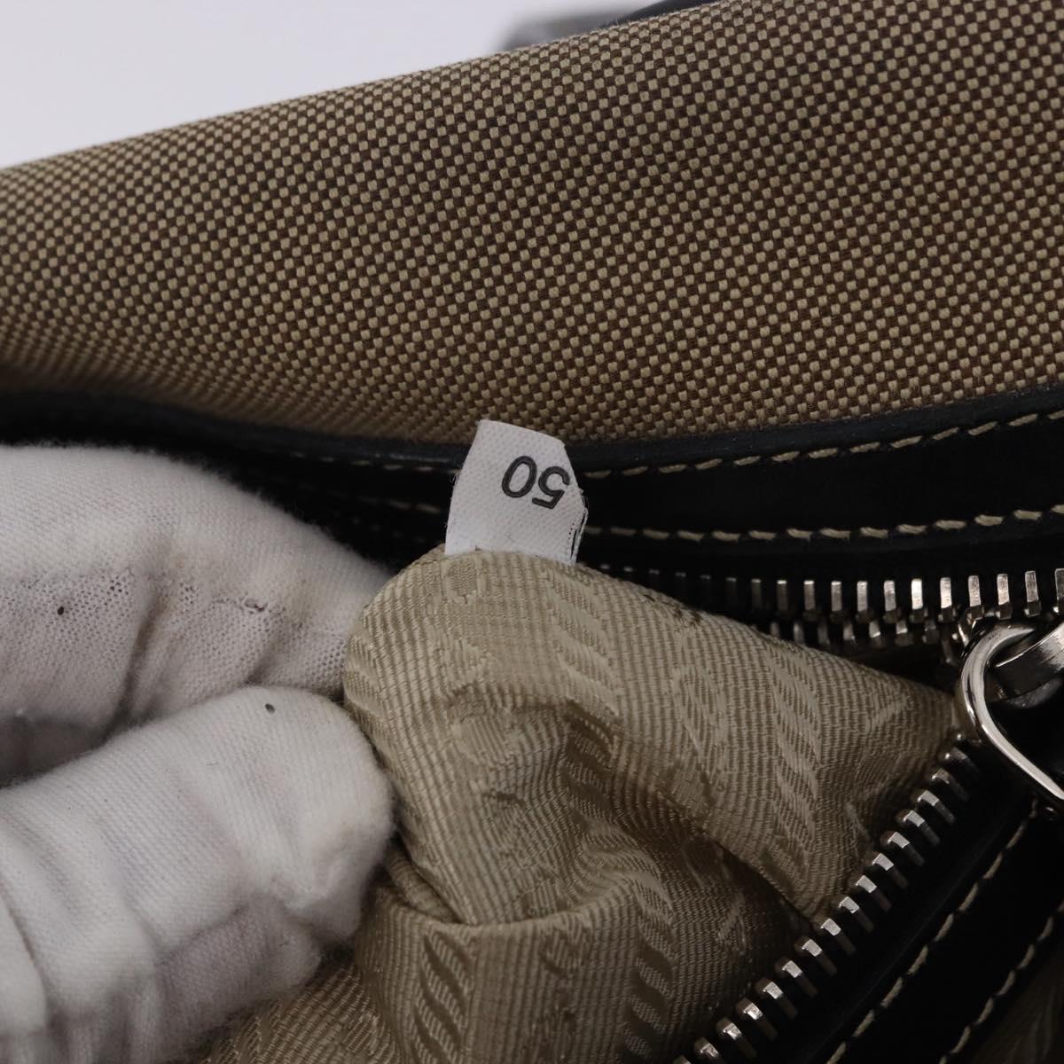 PRADA Tote Bag Canvas Beige Silver Auth 197022A