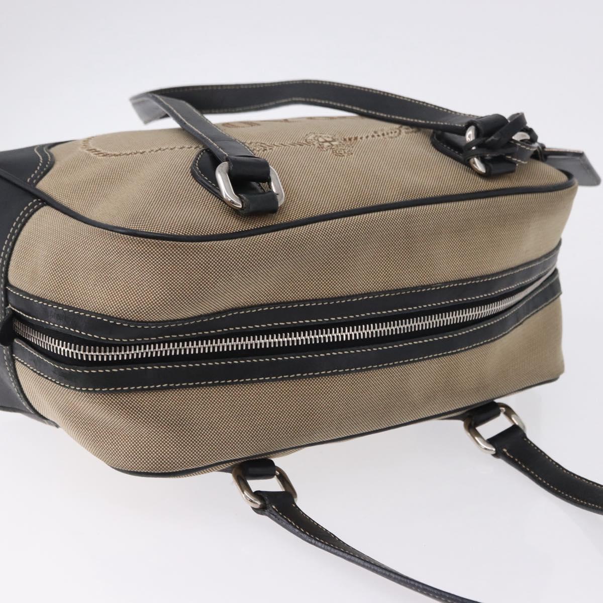 PRADA Tote Bag Canvas Beige Silver Auth 197022A