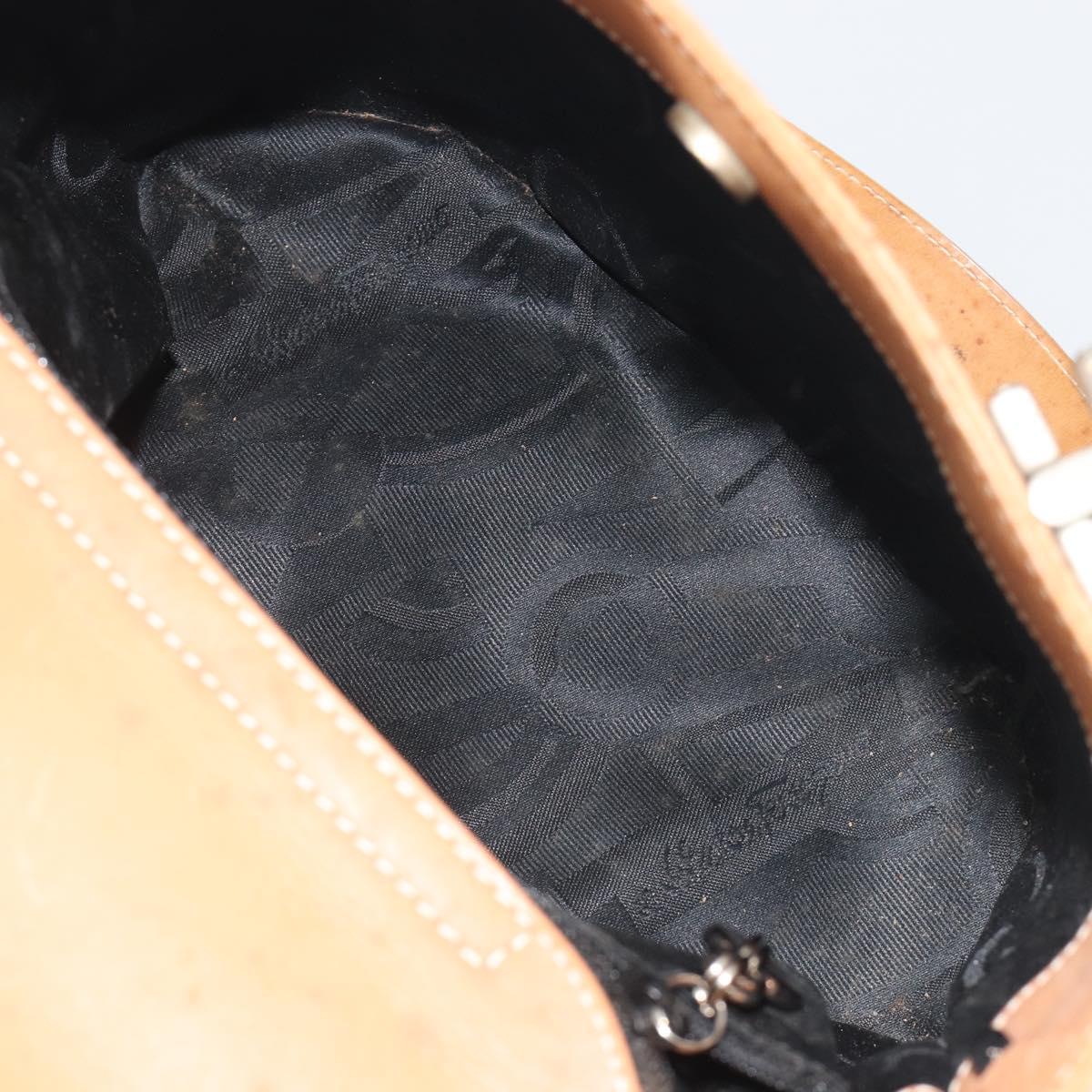 Salvatore Ferragamo Gancini Hand Bag Leather 2way Beige Silver Auth 197027