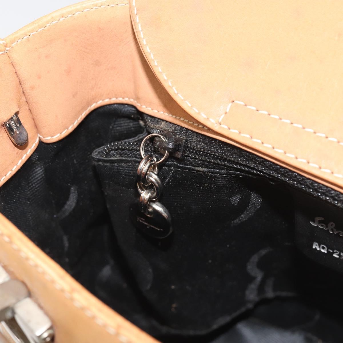 Salvatore Ferragamo Gancini Hand Bag Leather 2way Beige Silver Auth 197027