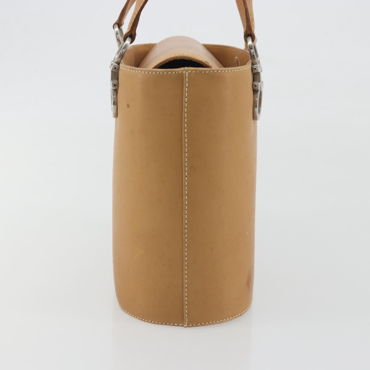 Salvatore Ferragamo Gancini Hand Bag Leather 2way Beige Silver Auth 197027