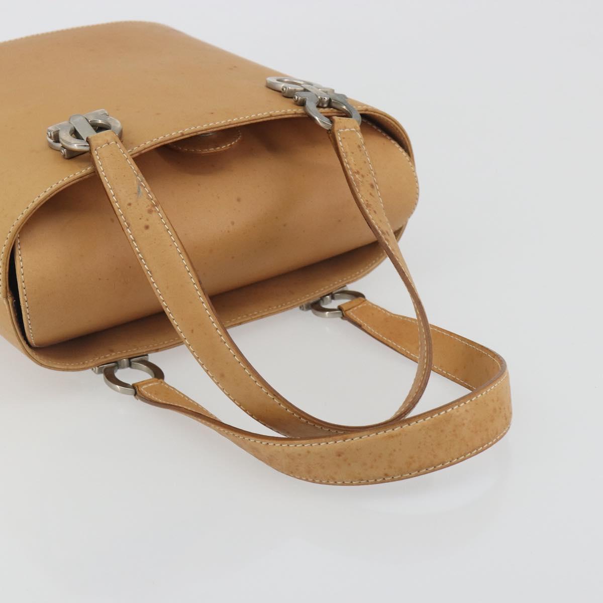 Salvatore Ferragamo Gancini Hand Bag Leather 2way Beige Silver Auth 197027