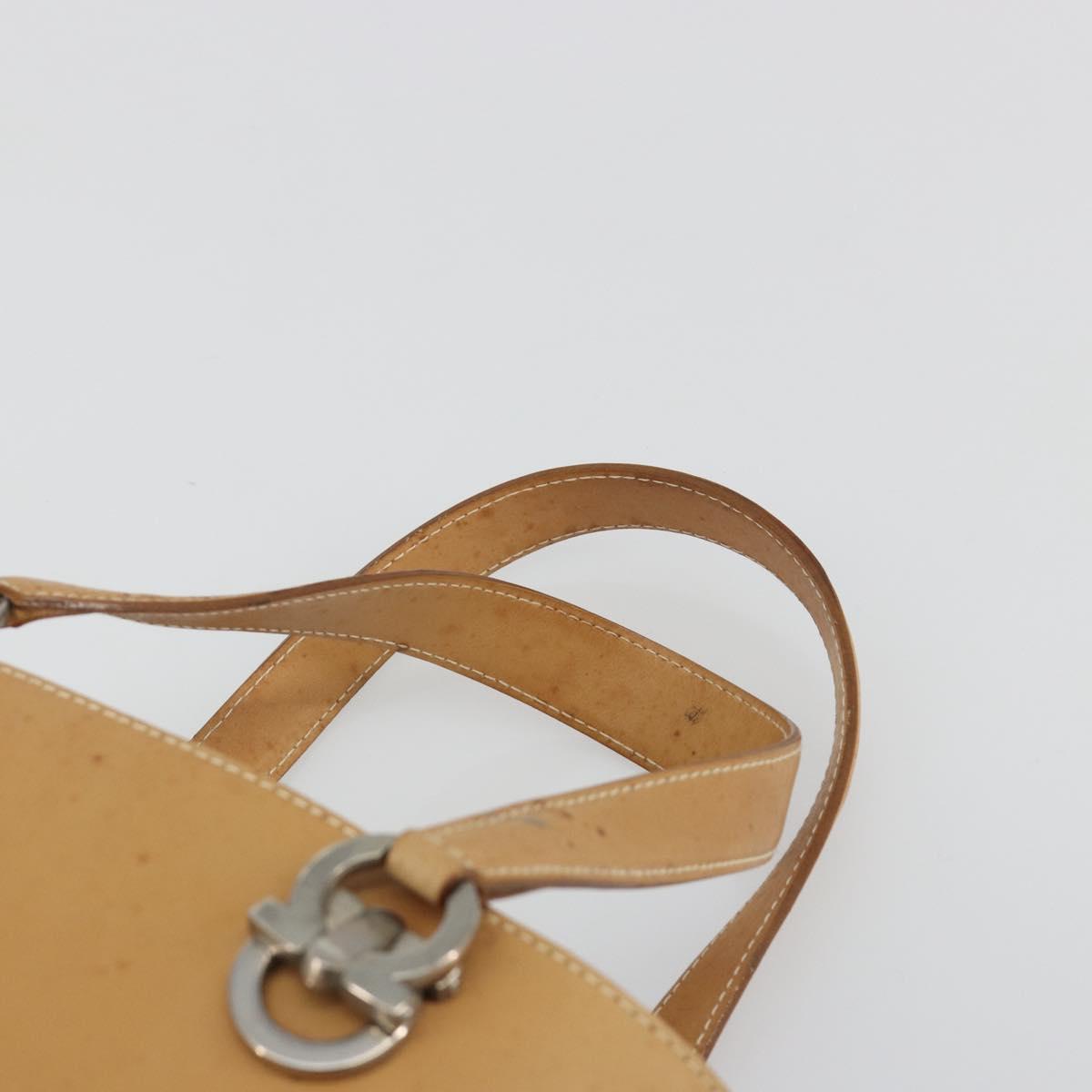Salvatore Ferragamo Gancini Hand Bag Leather 2way Beige Silver Auth 197027