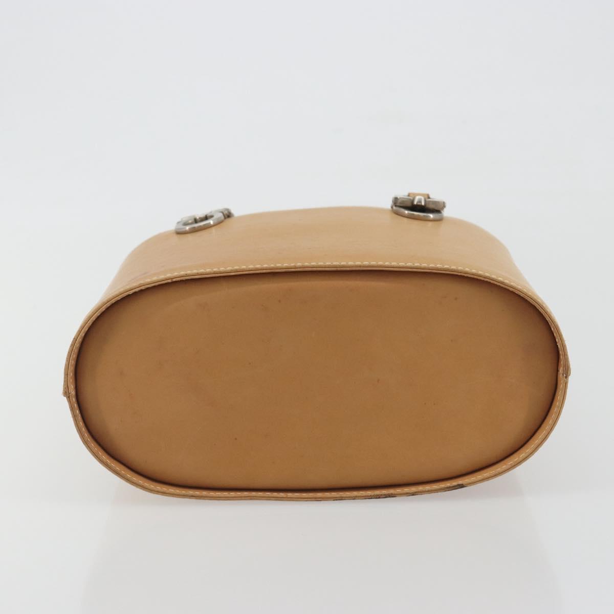Salvatore Ferragamo Gancini Hand Bag Leather 2way Beige Silver Auth 197027