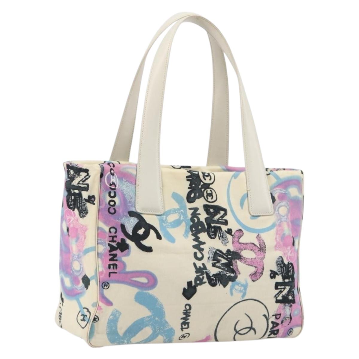 CHANEL New Travel Line Hawaii Limited Tote Bag Nylon White Silver CC Auth 197028