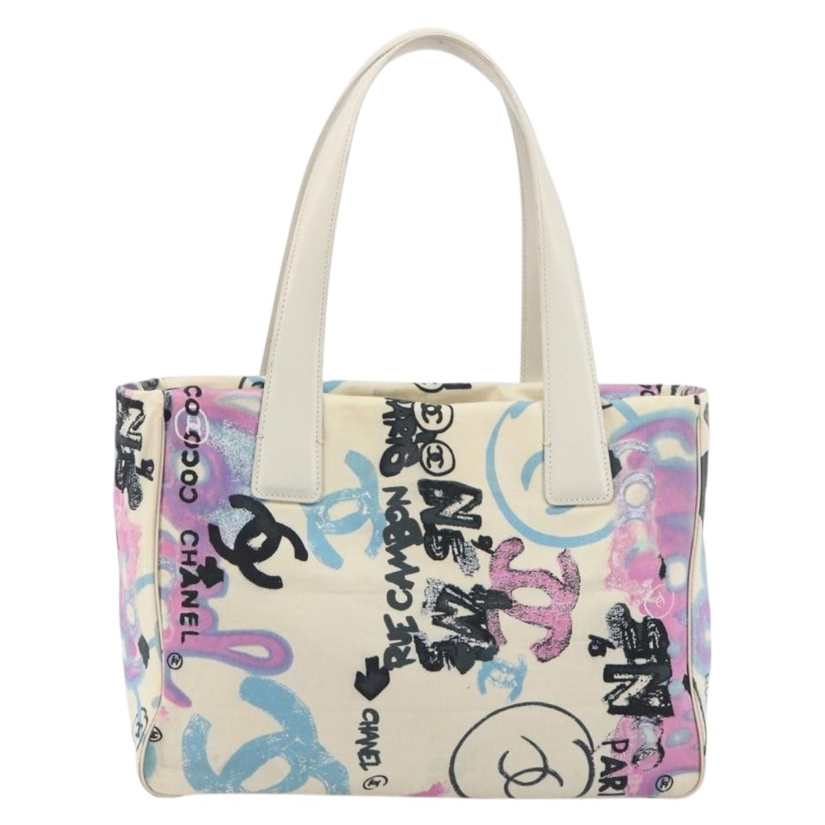 CHANEL New Travel Line Hawaii Limited Tote Bag Nylon White Silver CC Auth 197028