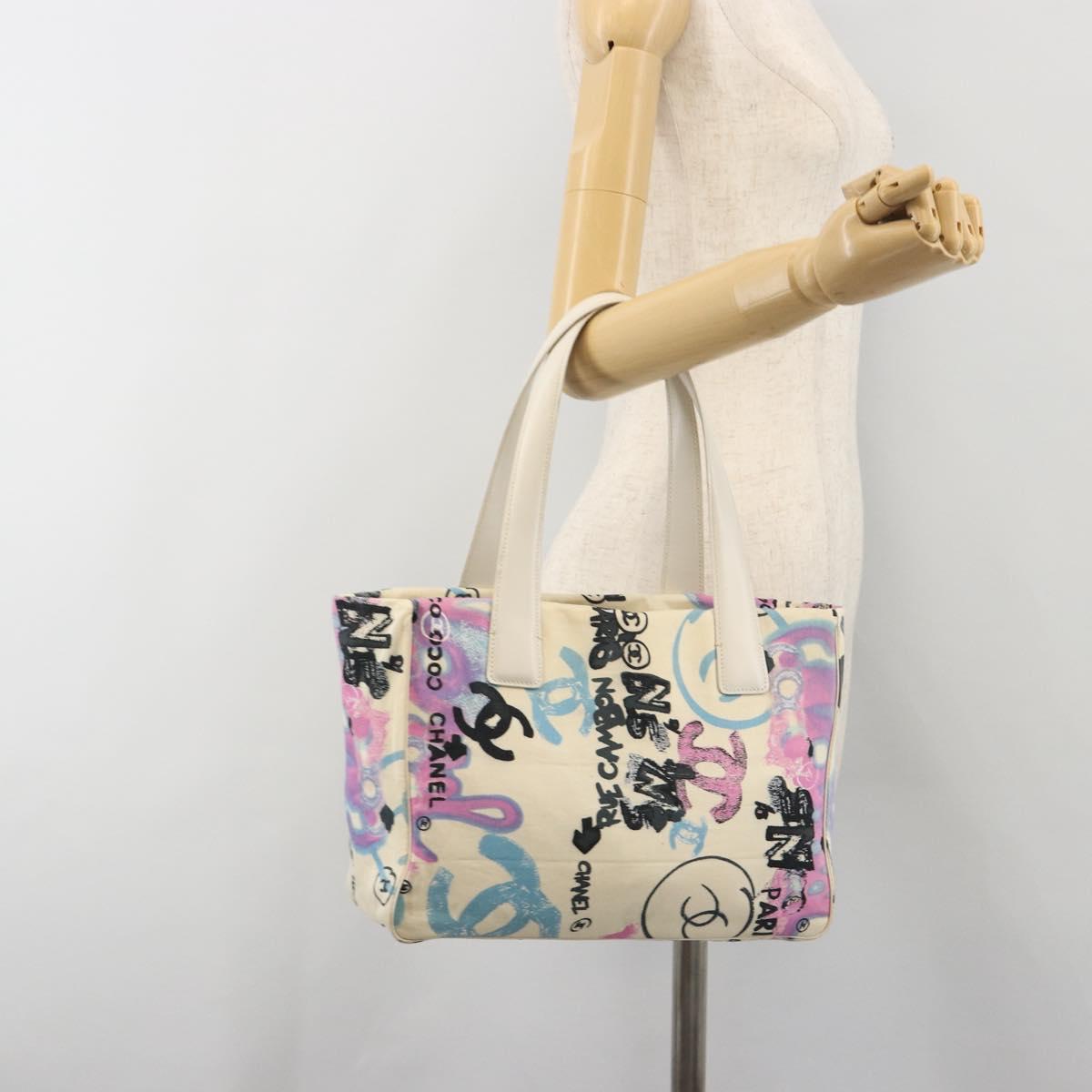 CHANEL New Travel Line Hawaii Limited Tote Bag Nylon White Silver CC Auth 197028