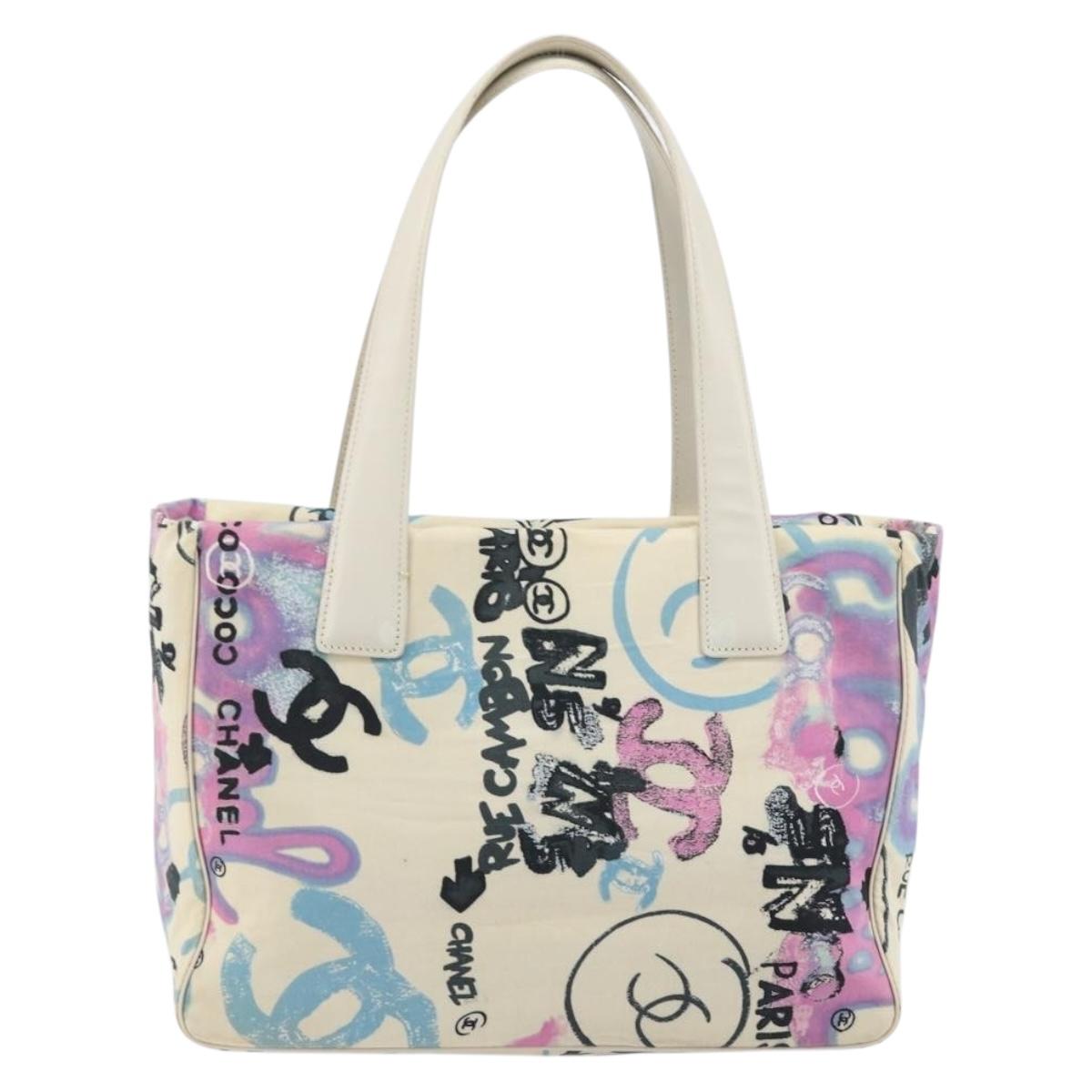 CHANEL New Travel Line Hawaii Limited Tote Bag Nylon White Silver CC Auth 197028