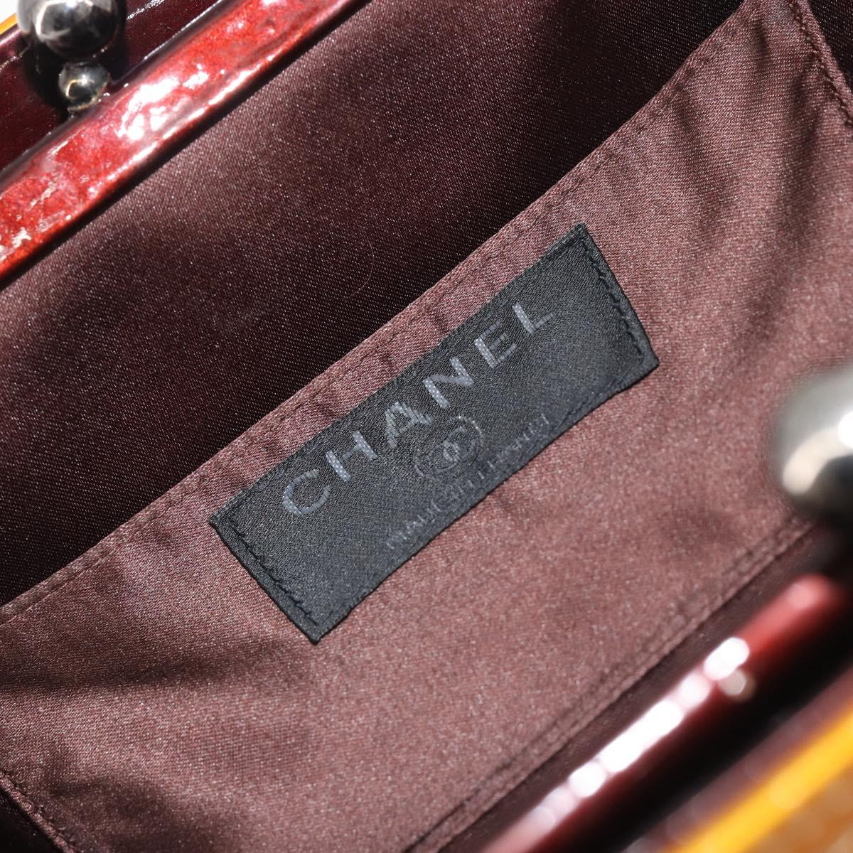 CHANEL Choco Bar line Shoulder Bag Patent leather Orange Silver CC Auth 197037A