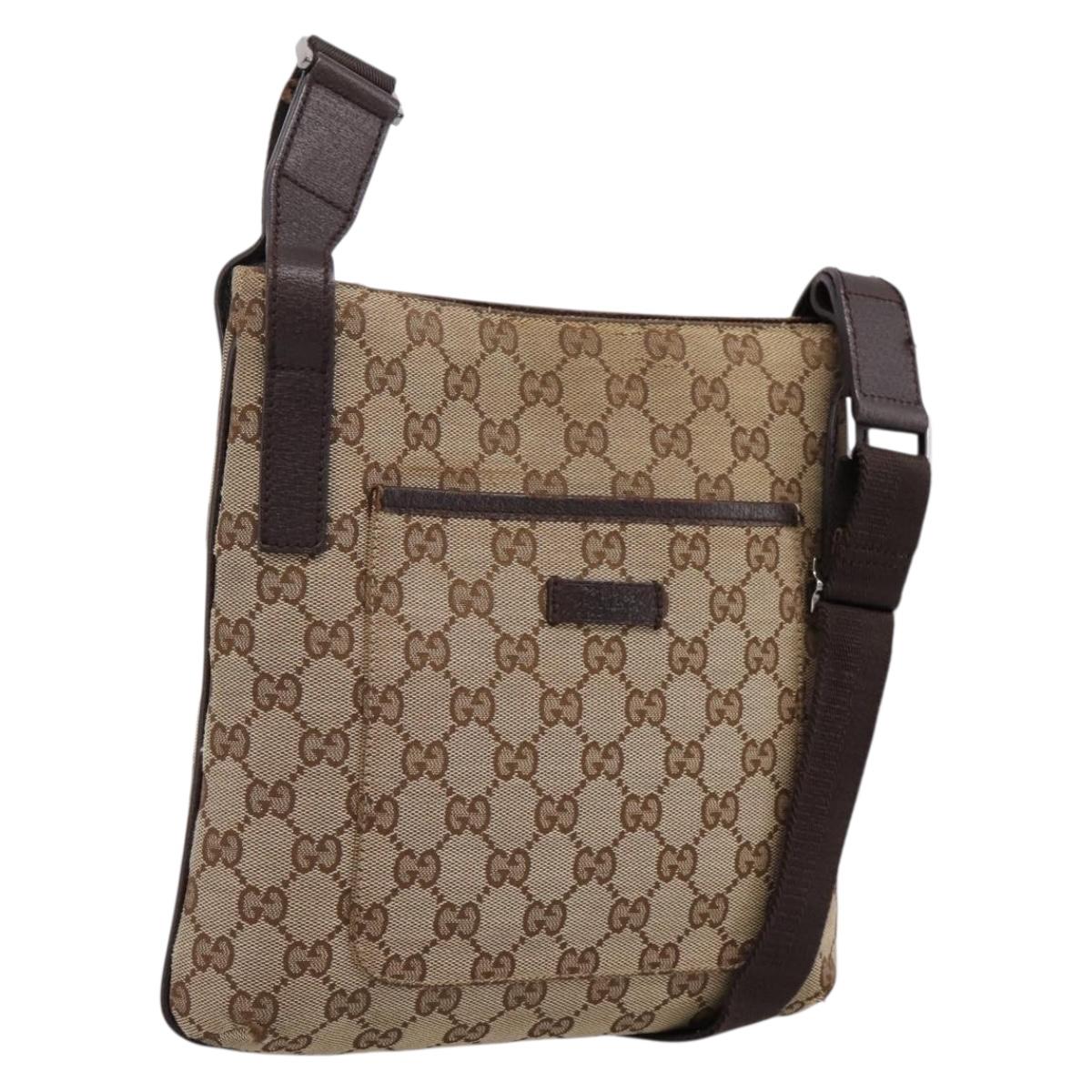 GUCCI GG Canvas Shoulder Bag Beige Silver 122793 Auth 197038
