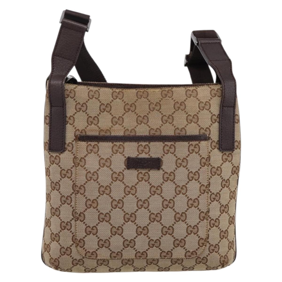 GUCCI GG Canvas Shoulder Bag Beige Silver 122793 Auth 197038