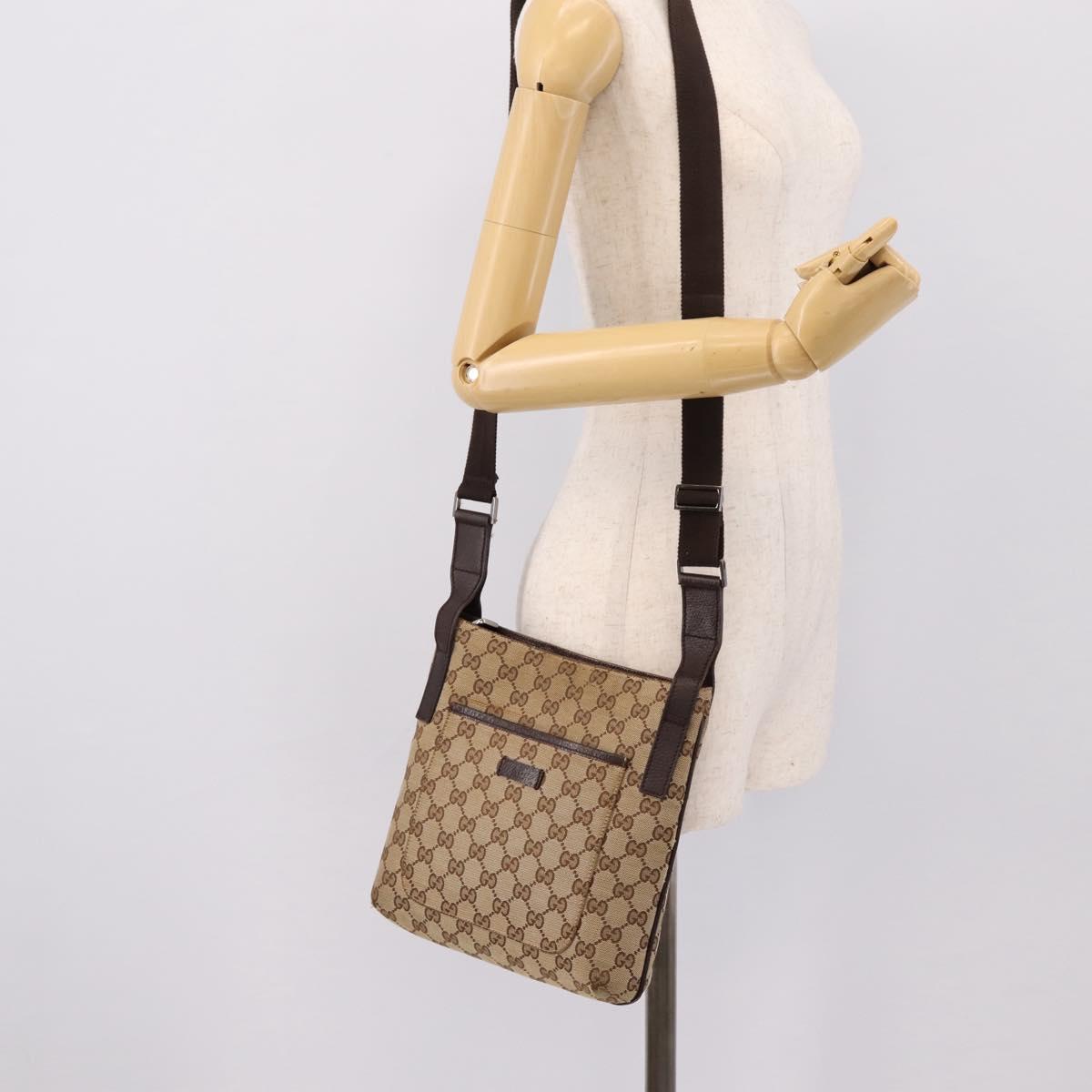 GUCCI GG Canvas Shoulder Bag Beige Silver 122793 Auth 197038