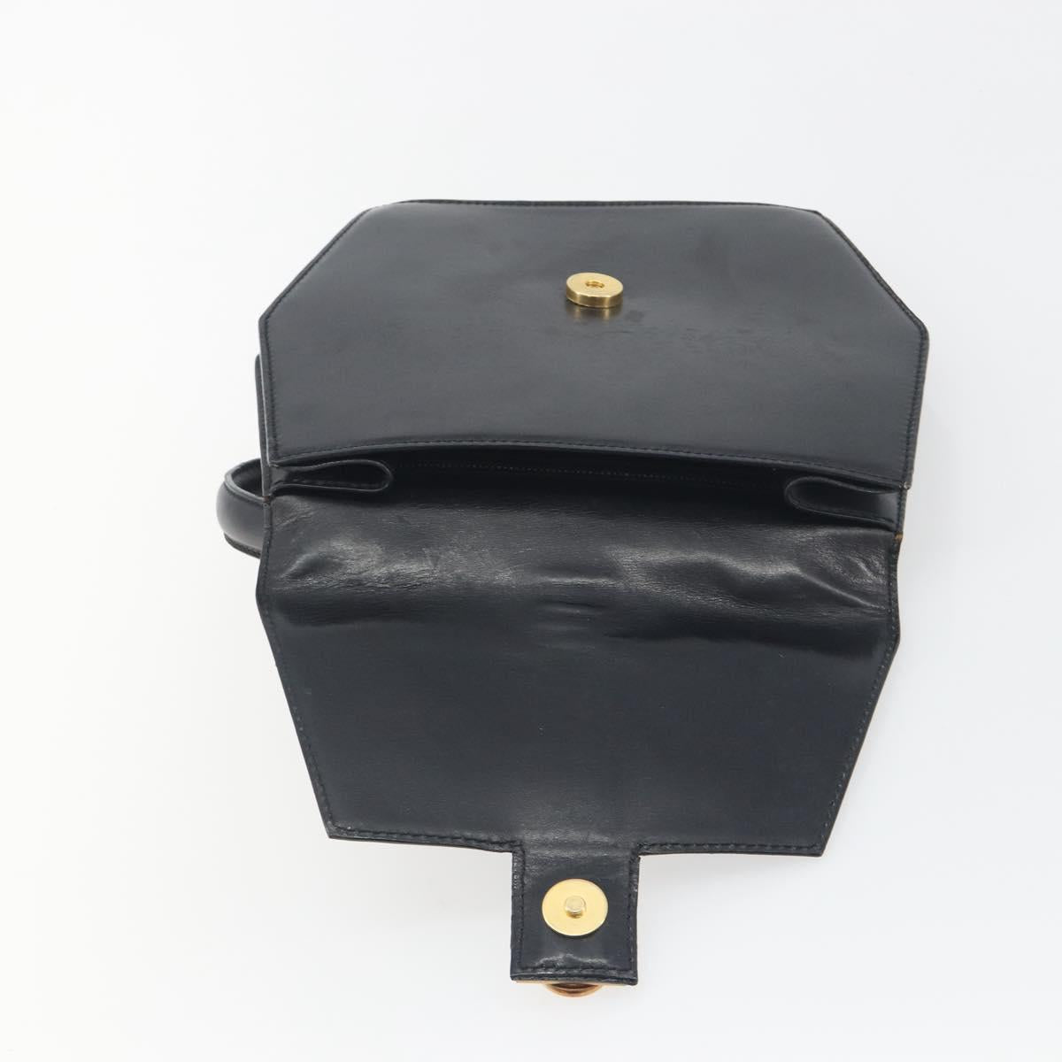 CELINE Hand Bag Leather Black Gold Auth 197040