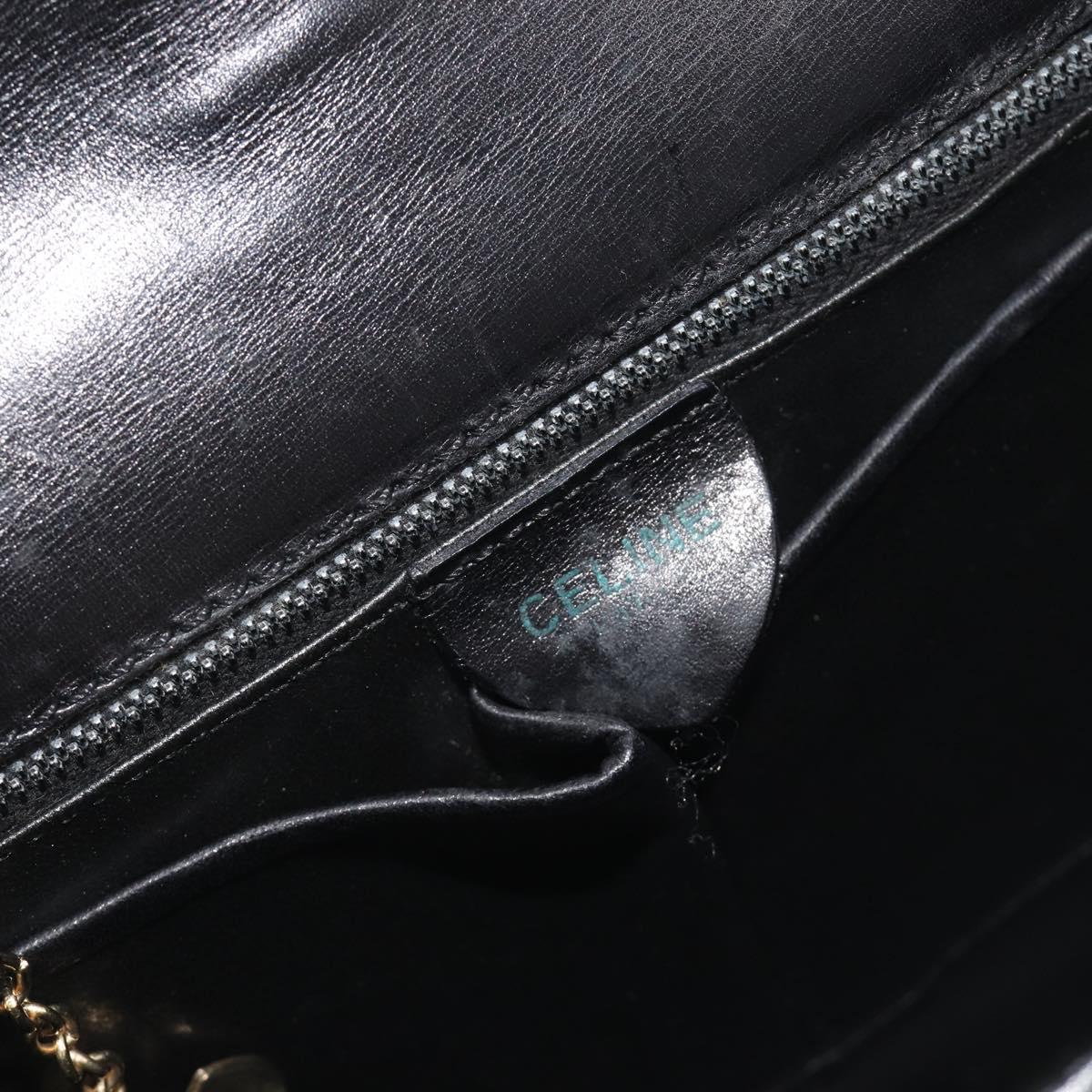 CELINE Hand Bag Leather Black Gold Auth 197040
