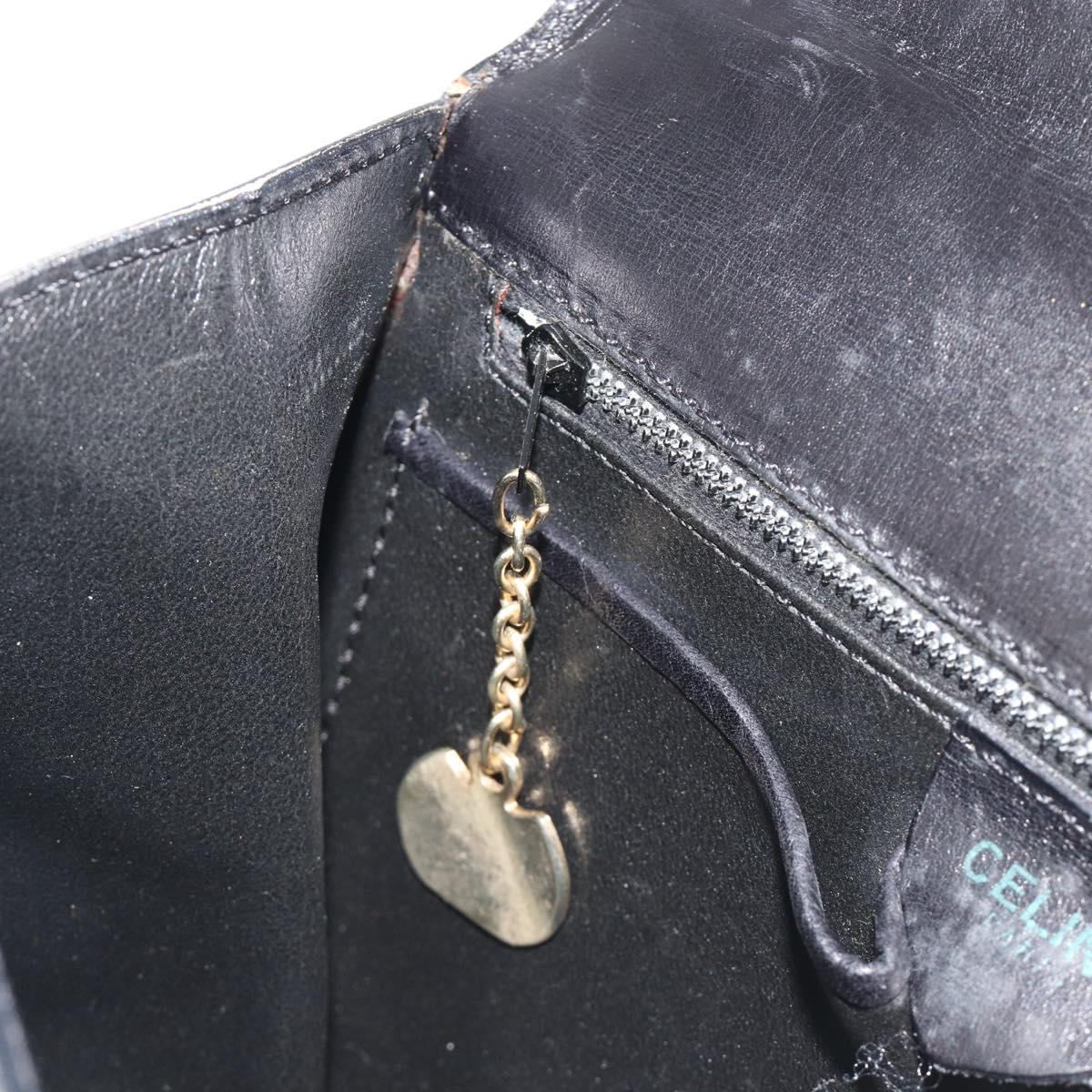 CELINE Hand Bag Leather Black Gold Auth 197040